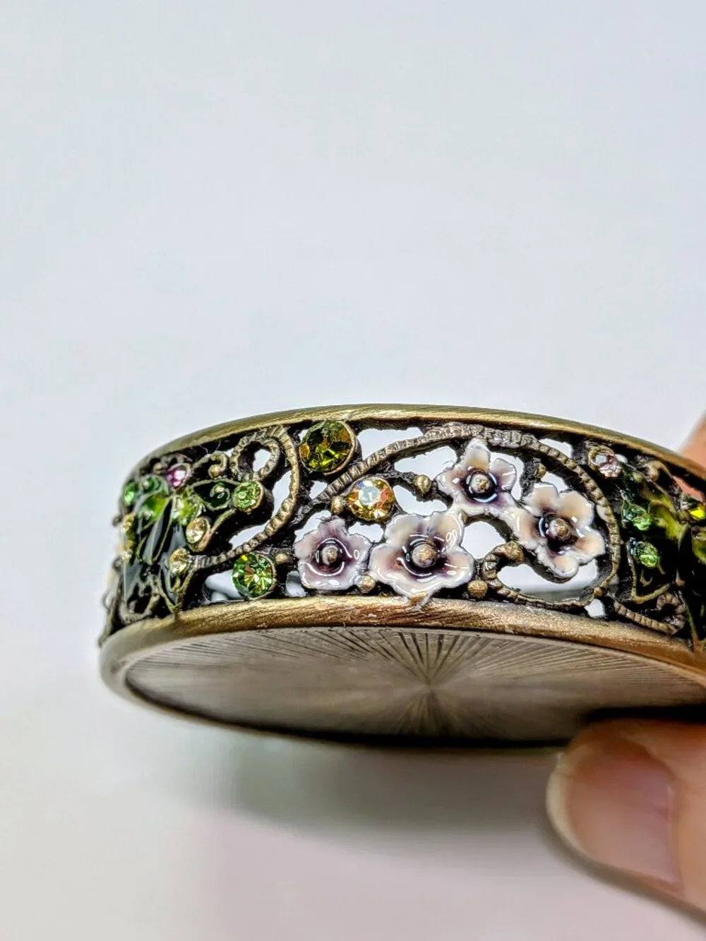 Magical Floral & Butterfly Keepsake Jeweled Trinket Box Metal, Enamel w Box